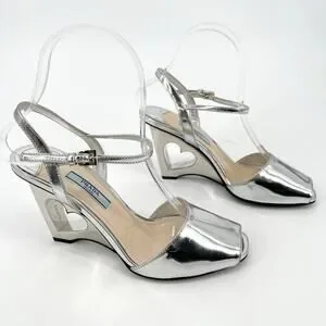 Prada | Shoes | Prada Metallic Silver Leather Heart Cutout